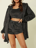 Suits 3pcs Winter Solid Color Double-sided Plush Warm Thickened Hooded